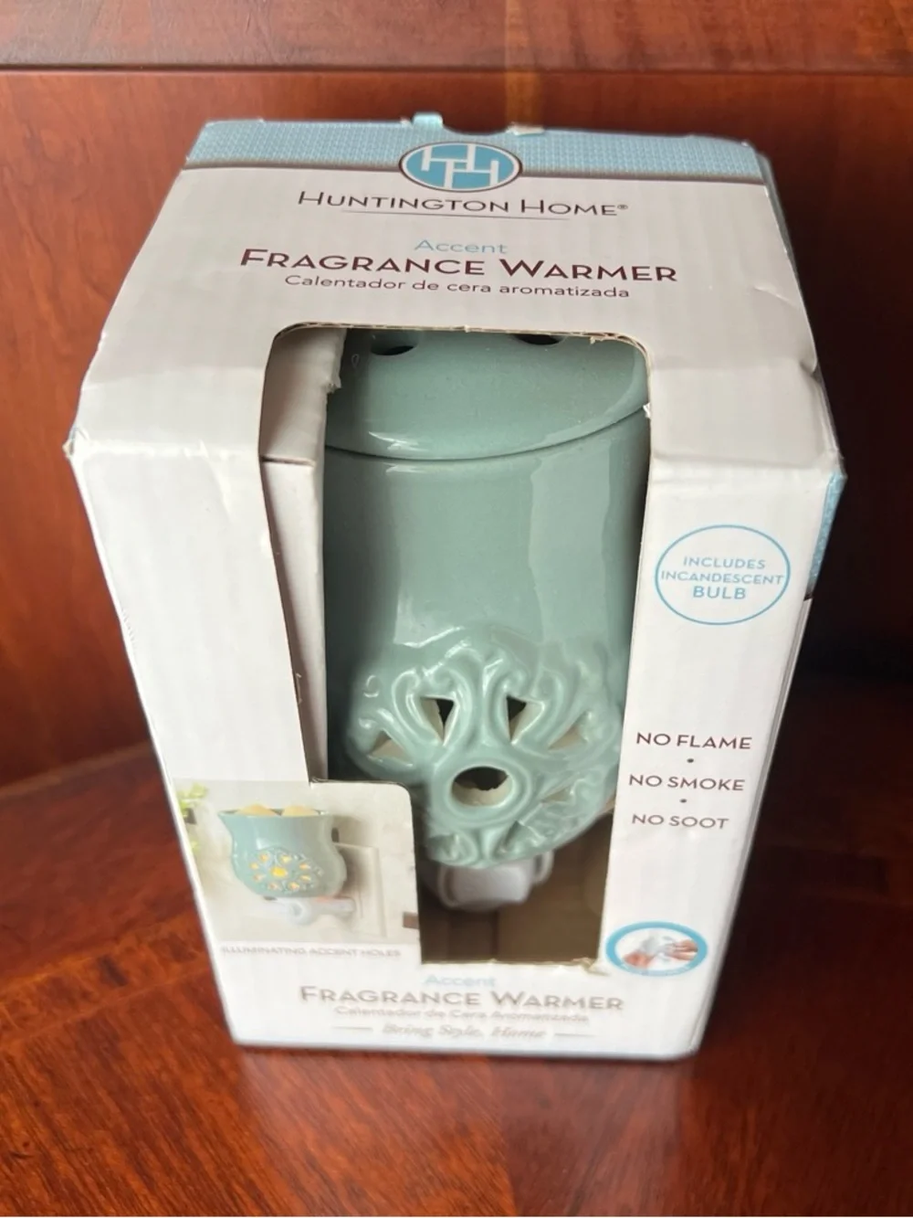 New Huntington Home teal fragrance warmer with floral design Plug- In